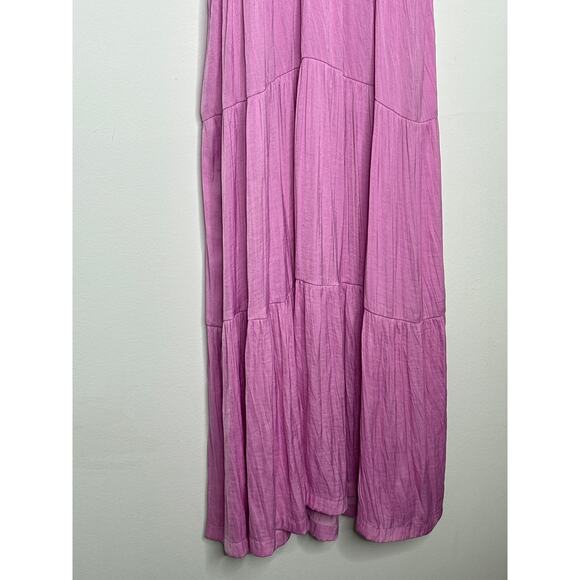 Joie Satin Midi Dress Purple Smocked Ruffle V Neck Womens Medium - Picture 4 of 8